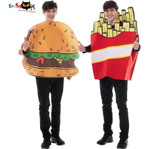 Eraspooky Unisex Funny Food Cosplay Adult Hamburger French Fries Chips Mascot Halloween Costume Women Party Couple Fancy Dress