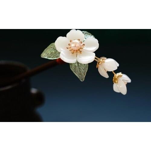 New Classical Blooming Flower Hairpins Clips Wooden Hair Fork Sticks Chinese Hanfu Hair Accessories Bride Wedding Headpiece