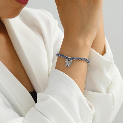 Cute Beads Statement Bracelet With Butterfly Pendant Pink Crystal Bling Bling Hip Hop Jewelry For Women pulseras Birthday Gift