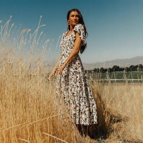 New Mom and Daughter Clothes Womens Floral Print Dress Big Swing Short Sleeves Dresses Family Matching Outfits Summer Discount