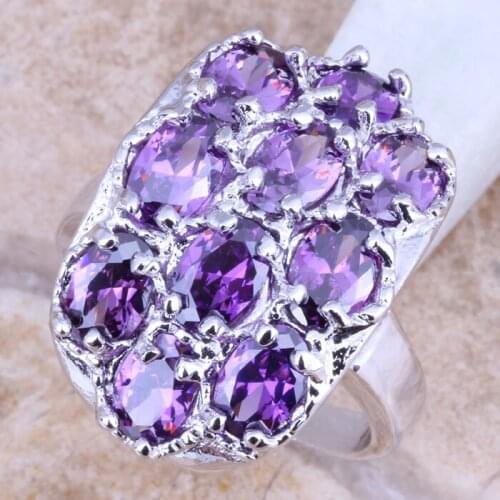Wonderful Purple Cubic Zirconia Silver Plated Womens Ring Size 6 / 7 / 8 / 9 R1276