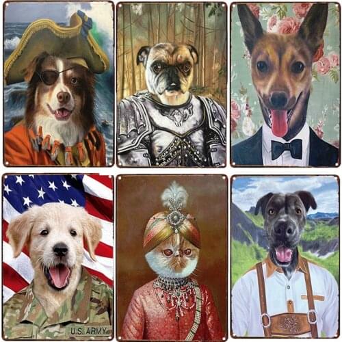 Dressed Dog Vintage Metal Tin Poster For Bedroom Wall Decoration Pet Dog Shabby Chic Tin Poster