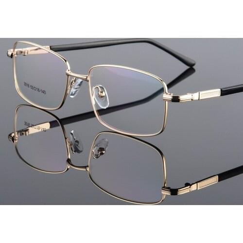 Golden Titanium Alloy Rim Thick Gold Plating Eyeglasses Frame Retro Square Flexible Temple Arms Semi-Rimless Glasses Frame