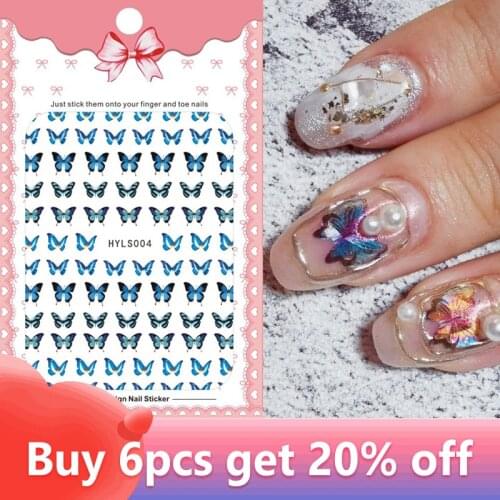 1 Sheet 3D Butterfly Adhesive Nail Sticker Colorful Laser Mixed Design Holographic Decals Beauty DIY Nail Art Decoration Accesso