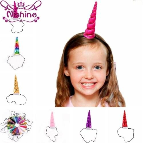 Nishine 1PCS Kids Girls Unicorn Horns Elastic Headband Birthday Party Hairband Costume Headdress Children Hair Accessories
