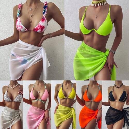 2021 Yiiciovy Womens Sarong Cover-Ups All-match Perspective Beach Wrap Chiffon Skirt for Swimming Candy color Bikinis Cover-Ups