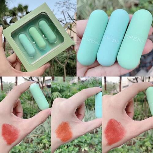 Three Pieces Of Butter Fruit Green Mini Capsule Lipstick Set Persistent Carrot Orange No Color Student Girl Lip Makeup Gloss