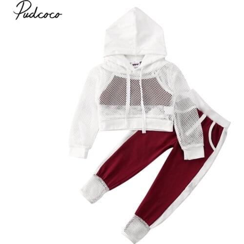 2020 Baby Summer Clothing 3PCS Toddler Baby Girl Clothes Mesh Hooded Crop Tops Vest Pants Sweatpants Outfit Tracksuit