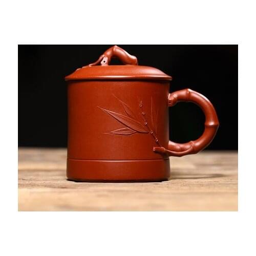 400ml Dahongpao Yixing Ore Purple Cup Pure Handmade Office Tea Cup Double Line Bamboo Festival cup