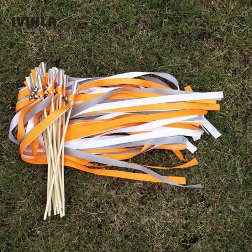 50pcs/lot orange and white ribbon Wands with sliver Bells for wedding party