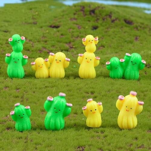 8PCS Cute Cartoon Cactus Succulents Flower Resin Figurines Micro Landscape Doll House Miniatures Decoration DIY Bonsai Ornaments