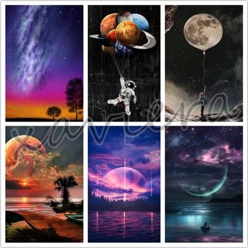 5D DIY Diamond Painting Seaside Night View Moon Cross Stitch Full Diamond Art Embroidery Rhinestone Mosaic Picture Crafts Gift