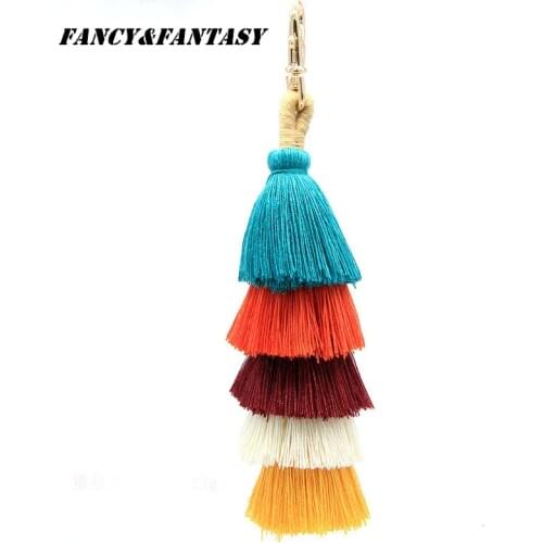 Fancy&Fantasy Boho Pom Pom Key Chain DIY Tassel Keychain Charm Women Bag Pendant Fashion Accessories Multicolor Summer Jewelry