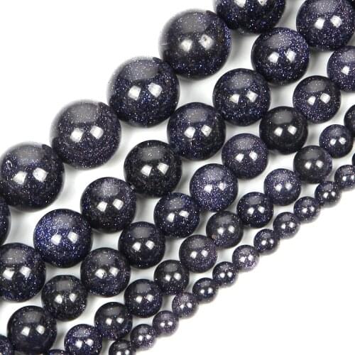 Natural Stone Beads Smooth Blue Sandstone Round Loose Space Beads For Jewelry Making Finding DIY Bracelet Necklace 4/6/8/10/12MM