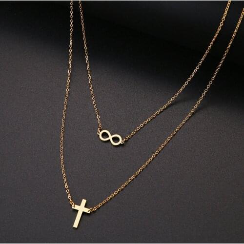 CACANA Fashion Necklace Cross And Digital 8 Double Layer Accessories Women Necklaces Bijoux Stainless Steel Jewelry Gifts