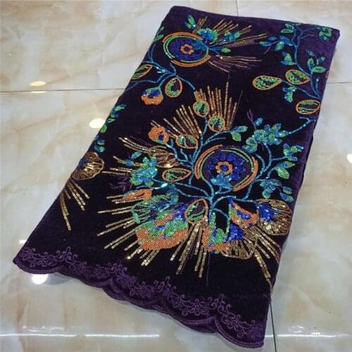 Black purple Latest Style Green High Quality African Velvet Lace Fabric With stones Nigerian Lace Fabrics For Wedding Party L