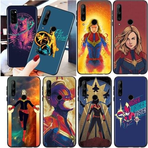 Captain Marvel For Honor 8S 8C 8X MAX 8A 8 7S 7A 7C Play 3E Prime Pro 2020 2019 Silicone Black Phone Case