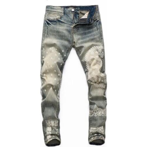 New Fashion Graphic Jeans Stretch Geometric Retro Paisley Print Feet Stretch Jeans Mens Pants Men Jean Skinny Hip Hop Jeans Men