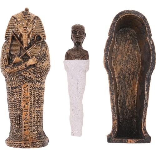 Egyptian Egypt Coffin With Mummy Figurine Resin Craft Art Decor Collectible