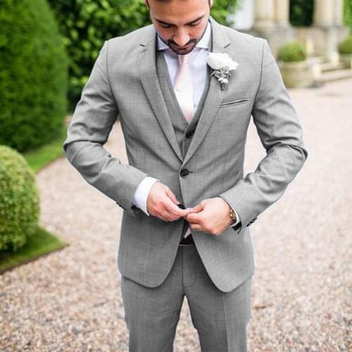 ANNIEBRITNEY 3 Piece Grey Slim Fit Men Formal Suit Custom Skinny Groom Wedding Tuxedo Slim Fit Prom Wedding Men Formal Suit Set