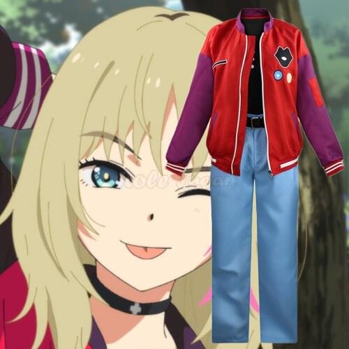 5pcs New Anime Cosplay Wonder Egg Priority Rika Kawai Costume Full Sets Red Coat Tshirt Pant Girls Halloween Costumes C155M140