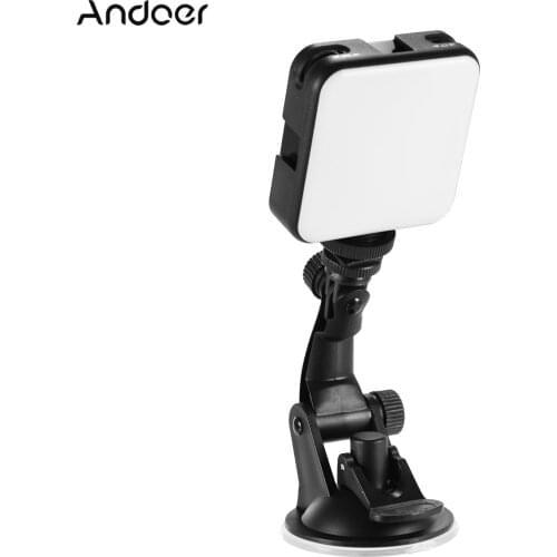 Andoer W64 Video Conference Lighting Kit with 6W LED Light 2500K-6500K Rechargeable 3 Cold Shoes + Suction Cup Mount for Laptop