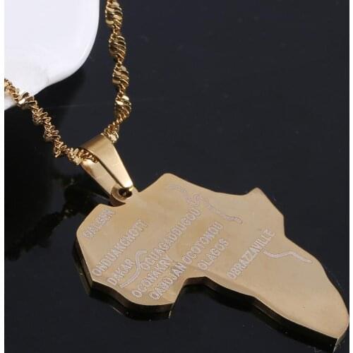 Stainless Steel Africa Map Pendant Necklaces African Map Chain Jewelry for Women Men