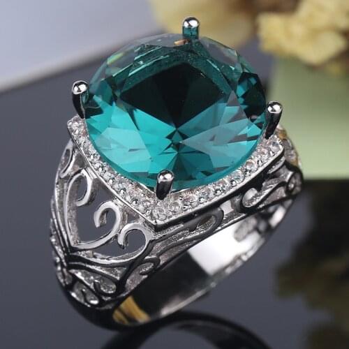 Fashion Wedding Band Jewelry Green CZ Silver color Ring Size 6 7 8 9 10 for Heart hollowed out Women Ring Gift Wholesale