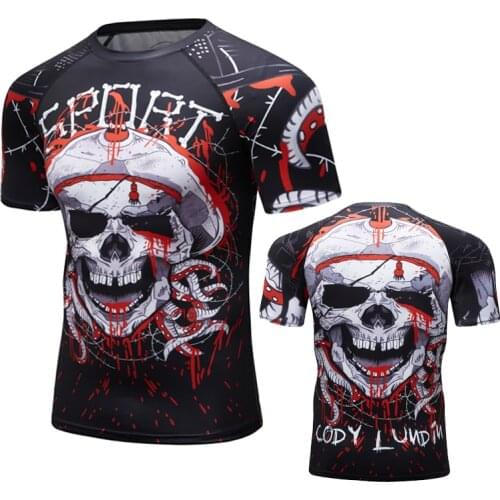 Men New 3D print drop blood skull t shirt men compression shirt T-shirt short-sleeved Tops MMA gyms fitness mens Tees