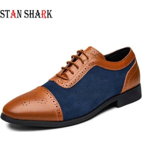 New Arrival Formal Mens Business Dress Leather Shoes Men Vitage Design Lace-up Splicing Suede Cloth And Leather Casual Shoes