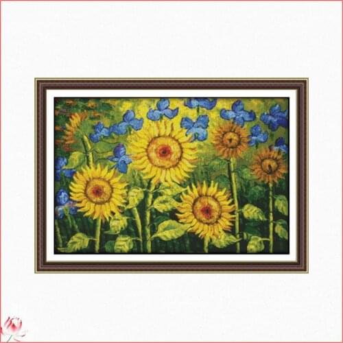 Beautiful Sunny Flowers Pattern Cross Stitch Kit 14ct 11ct Printed Fabric Embroidery Kit DIY Handmade Needlework Gift
