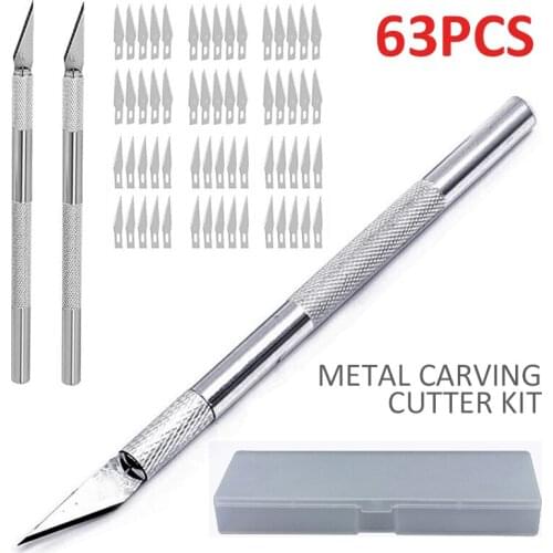 63pcs Small Carving Craft Cutter Blades Kit Fit for DIY Wood Paper Cutting Tool DIY Engraving Repair Hand Tools Set