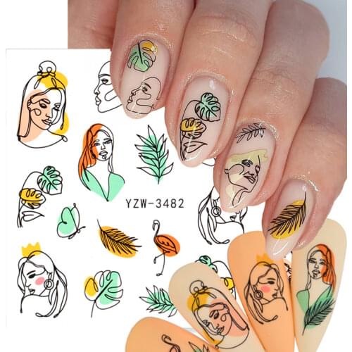 Black Blossoms Floral Nail Stickers Leaf Flower Abstract Image Woman Face Design Slider New Arrivals Nail Art Decals Decoration