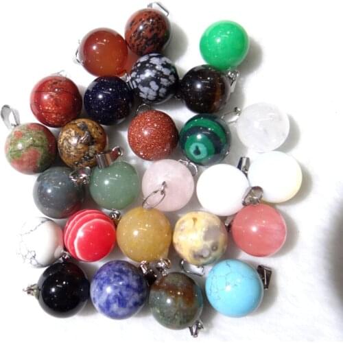 Natural stone Turquoises Opal Quartz crystal tiger eye round ball shape pendant for diy jewelry making Necklace Accessories 50PC