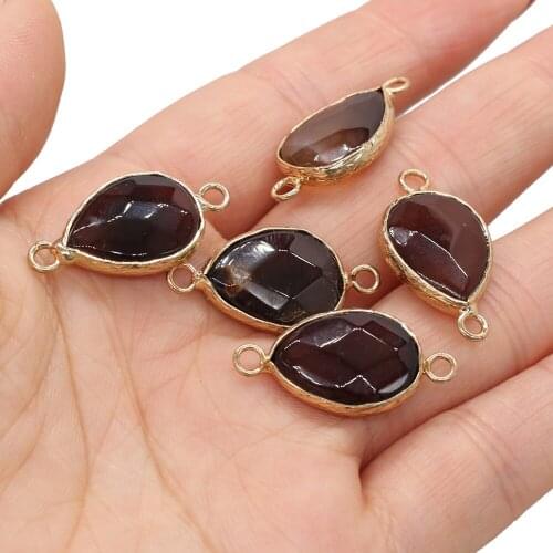 Natural Stone Pendants Water Drop Garnet Crystal Charms Connector for Jewelry Making DIY Necklace Earring Gift