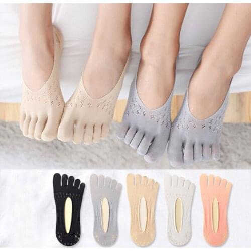 5 Pairs Summer Five-finger Socks Women Ultrathin Toe Invisible Sokken with Silicone Anti-skid Breathable Anti-friction Socks