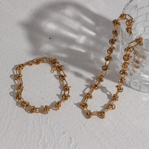 2021 New Stainless Steel Knot Chain Choker Necklace Bracelets Jewelry Set For Women