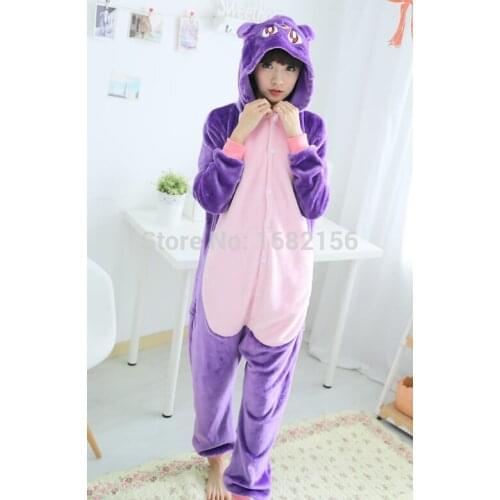 New Adult Purple Cat Pajamas Sleepsuit Animal Onesie Sleepwear Unisex Cosplay Vestidos