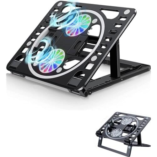 Laptop Cooling Pad Poldable Height Adjustable Laptop Holder with Quiet Cooling Fan Laptop Riser Tablet Holder Book Stand