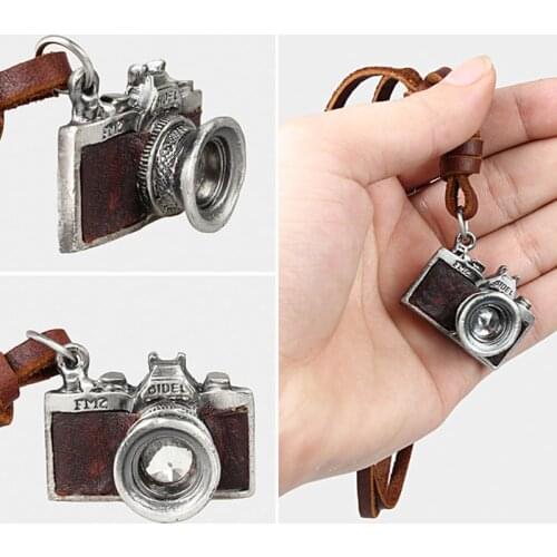 Mens Chian Necklace Vintage Mini Camera Necklace for Women Long Sweater Chain Pendant Cowhide Rope Necklace Jewelry Christmas