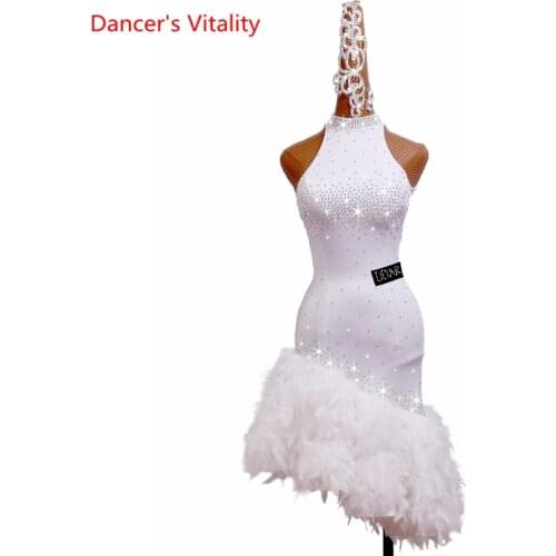 Latin Dance Competition Dress Female High-end Custom Sleeveless Dance Skirt Adult Children Chacha Dance Performance Costume