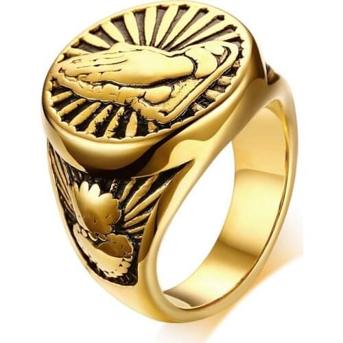 Dropshipping Gold Vintage Praying Hands Ring Two Tone Titanium Stainless Steel Lucky Hand Rings for Men Punk Jewelry