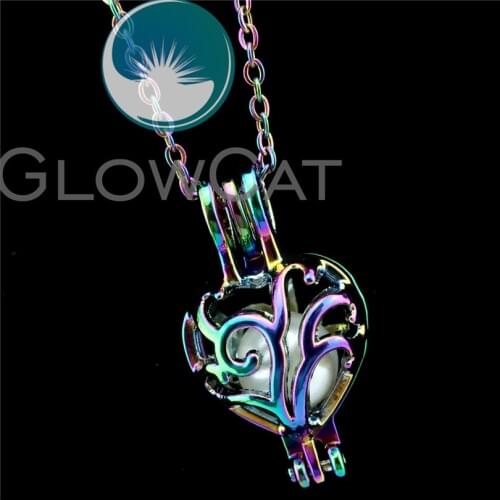 R-C301 Rainbow Colors Tree Heart Beads Cage Pendant Perfume Diffuser Aromatherapy Oyster Pearl Cage Locket Necklace