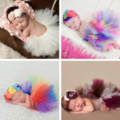 Newborn Photography Props Baby Girl Tutu Dress & Headband Baby Photo Shooting Rainbow Costume New Born Fotografia Accessories