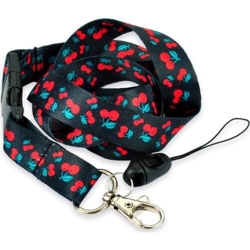 Key Chain Neck Cherry black Lanyard Polyester lanyards Mobile Phone lanyard ID badge holder 12pcs/lot Neck straps Free shipping