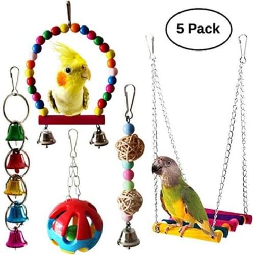 Parrot Assembled Toys Toy Bird Toy Sets Bite Toy Swing Bell String Vine Bal Bite String 5-Piece Set