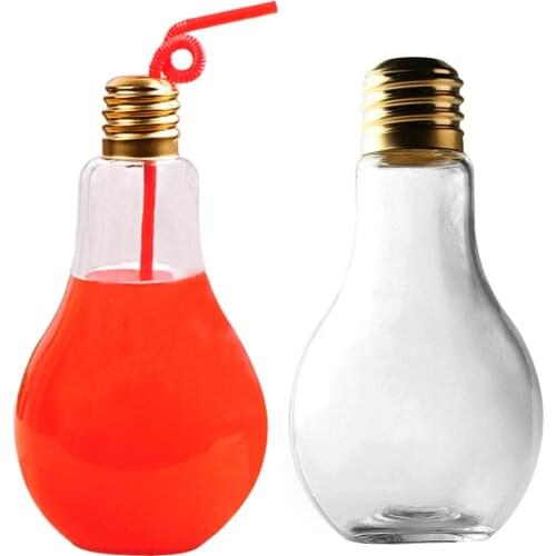 Behokic 400ml Light Bulb Glass Beverage Water Drink Bottle Jug w/ Plastic Sealing Cap For Coffee Shop Idea Decor Flower Vase