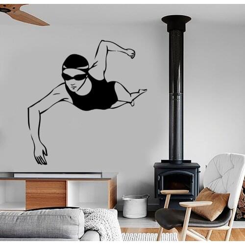 Swimming Girls Wall Decal Sports Gym Vinyl Fitness Olympic Routine Sport Swimming Pool Design Wall Sticker Home Self DecorSYY384
