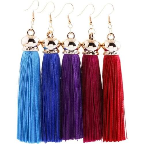 Vintage Temperament Tassel Earrings Multi-colors Slik 7cm Long Earrings for Girls Party Banquet Daily Wear Fashion Accessories