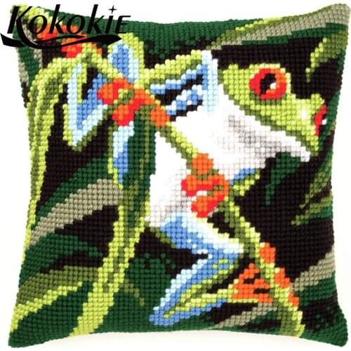 DIY Cross stitch For Embroidery yarn pillow kit cartoon frog pattern thread throw pillow Counted Cross-Stitching Needlework Sets